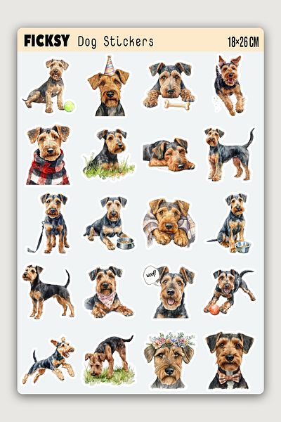 Ficksy Airedale Terrier Dog Sticker Set - 50 Pieces of Sticker Stickers