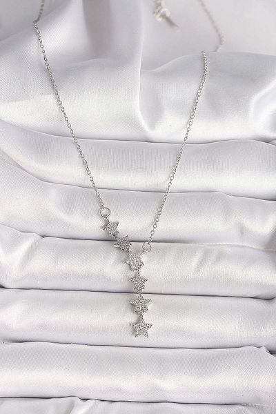 Avantaj Kapıda ®   316L Steel Silver Color Chain Zircon Stone Star Model Women's Necklace