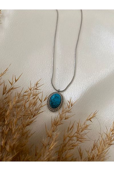 stainless steell Emerald Stone Vintage Steel Necklace