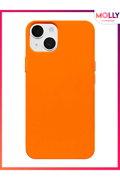 Molly iPhone 13 İçin Turuncu Liquid İçi Kadife Silikon Kılıf