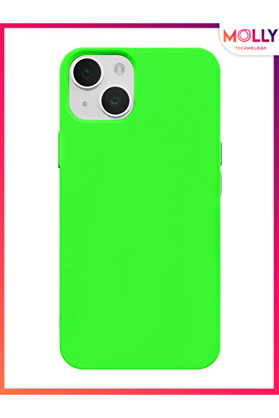 Molly iPhone 13 İçin Chartreuse Liquid İçi Kadife Silikon Kılıf