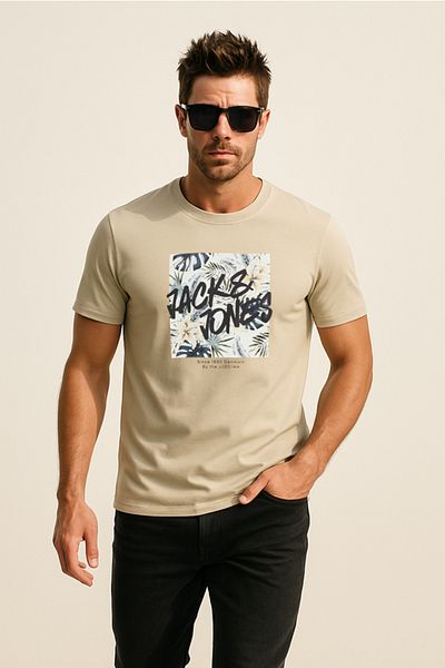 Jack & Jones Tricou cu imprimeu cu logo Crew Neck Bej