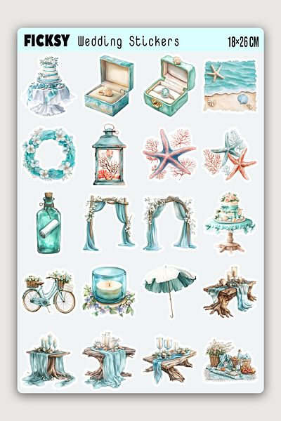 Ficksy Beach Wedding Sticker Set - 40 Pieces of Sticker Stickers