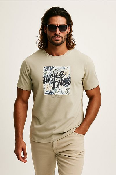 Jack & Jones Ανδρικό μπλουζάκι με λογότυπο Crew Neck Μπεζ