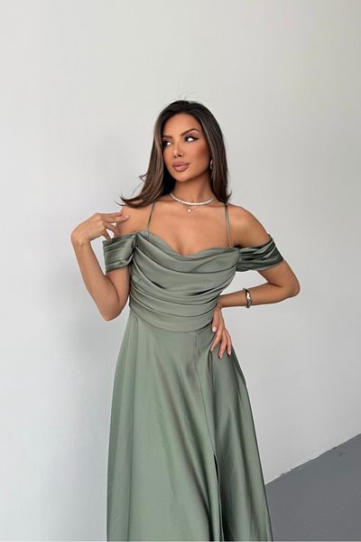 İyem Abiye Draped Rope Strap and Back Laced Evening Dress Slim Fit