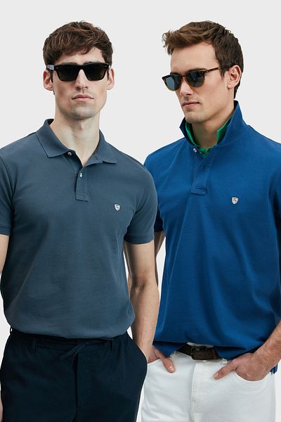 Lufian Με λογότυπο Βαμβακερό Comfort Fit Κουμπί γιακά Polo 2'li Μπλουζάκια Ανδρικό T SHIRT 111040206S2