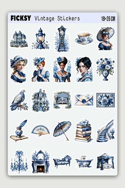 Ficksy Vintage Sticker Set - 50 Sticker Stickers