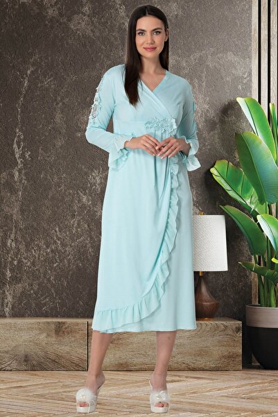By Mecit Pijama قميص نوم نسائي للحوامل بأكمام طويلة ومزين بكشكشة
