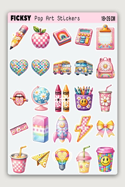 Ficksy School Themed Sticker Set - 50 Pieces Student Label Stickers