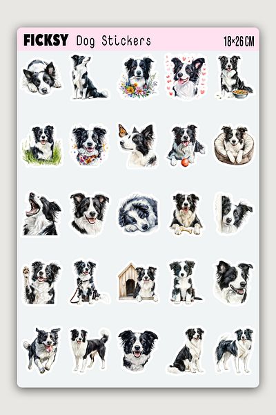 Ficksy Border Collie Dog Sticker Set - 25 Pieces of Sticker Stickers