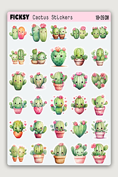 Ficksy مجموعة ملصقات الصبار اللطيفة على طراز Kawaii - 30 قطعة من الملصقات