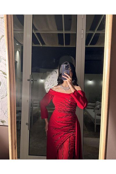 ALANOOD FASHION Hasina's red evening dress with elegant embroidery