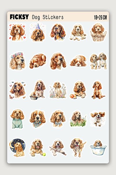 Ficksy Cocker Spaniel Dog Sticker Set - 25 Sticker Stickers