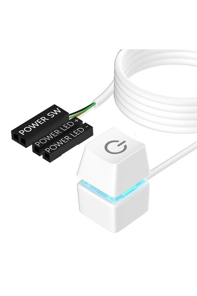 OEM Mechanical ON/OFF PC Button LED 7 Colors, Chucai, Desktop, Gaming, 2M Cable, White