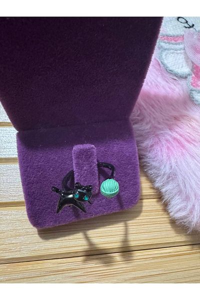 Herşey Nota Adjustable Resin Kids Ring with Black Cat Ball Figure – Cute Cartoon Jewelry