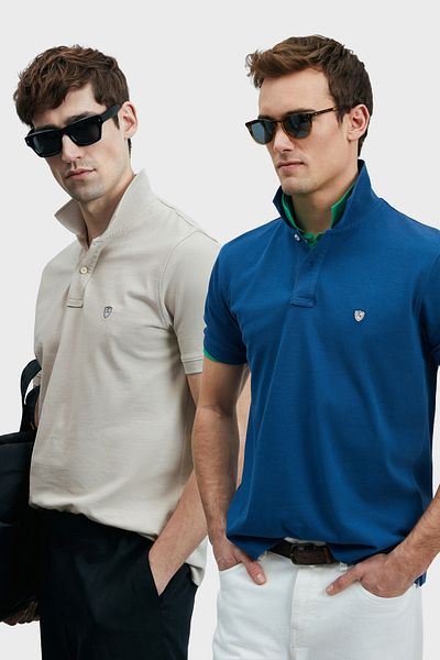 Lufian Με λογότυπο Βαμβακερό Comfort Fit Κουμπί γιακά Polo 2'li Μπλουζάκια Ανδρικό T SHIRT 111040206S2