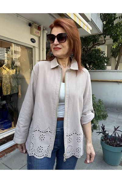 DenizEge Μπουφάν με κορδόνια με φερμουάρ στη φούστα Μπεζ