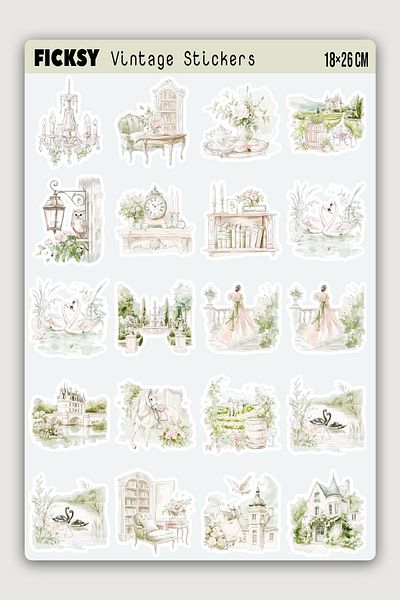 Ficksy French Vintage Sticker Set - 40 Pieces of Sticker Stickers