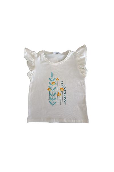 nk kids Girl's T-Shirt Narcissus Printed Ecru 100% Cotton