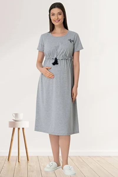 By Mecit Pijama Women's Short Sleeve Open Front Maternity Nightgown with Breastfeeding Feature