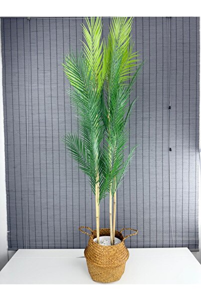 Bahçem Dekoratif Yapay Yapraklı Natural Hasır Bambu Sepetli Areka Palmiye Ağa...