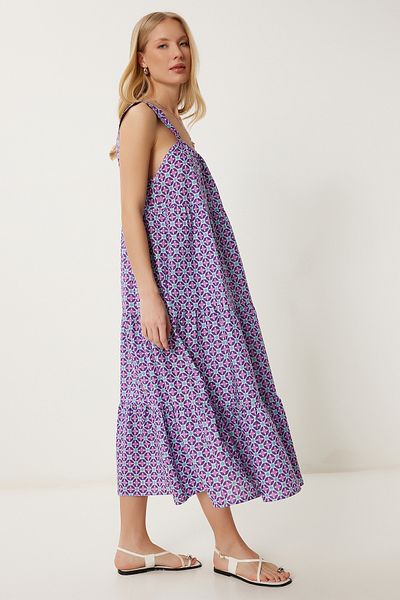 Happiness İstanbul Rochie de vară cu volan cu model violet pentru femei FK00024