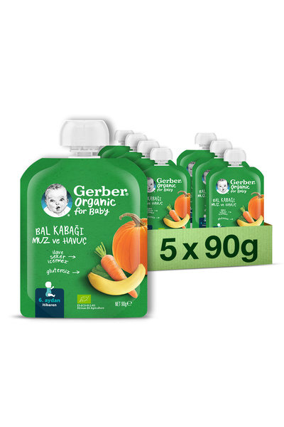 GERBER Organik Muzlu Ve Havuçlu Balkabağı Püresi 90 gr 5'li Set