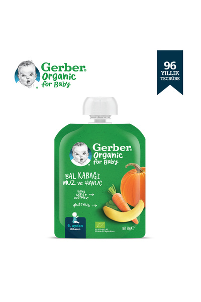 GERBER Organik Muzlu Ve Havuçlu Balkabağı Püresi 90 gr 5'li Set