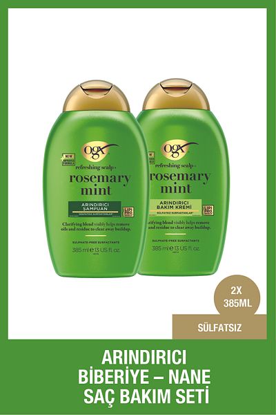 OGX Rosemary Mint (Contains Rosemary & Mint) Purifying Shampoo + Hair Care Cream 385 ml