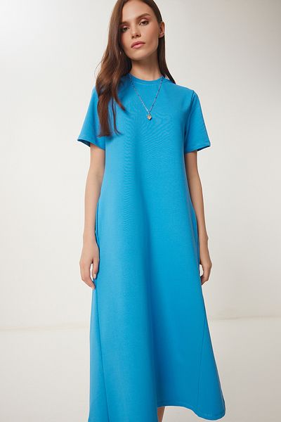 Lovelyİstanbul Rochie de vară tricotată albastră - Linie A Lub0005