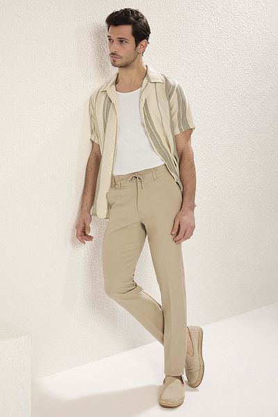 Trendyol Collection Stone Slim Fit Beli δέσιμο Λεπτομερές ελαστικό υφαντό παντελόνι TMNAW25PL00027