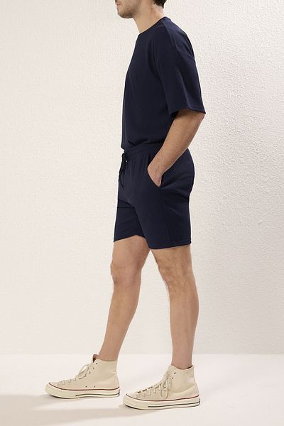 Trendyol Collection Közepes méretű sötétkék texturált oszmán rövidnadrág - normál szabású, fűzős TMNSS23SR00039