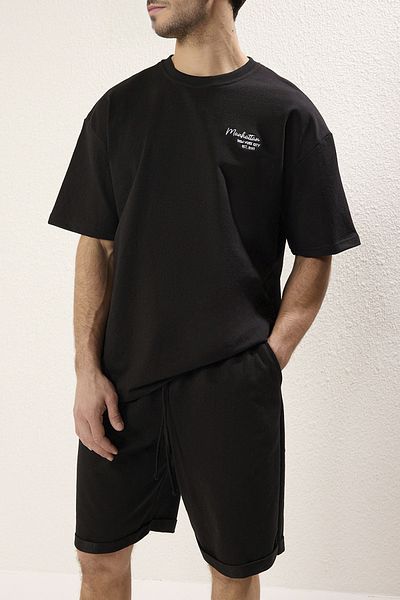 Trendyol Collection Μαύρο Κεντημένο Σετ Φούτερ Oversize - TMNSS24EM00002