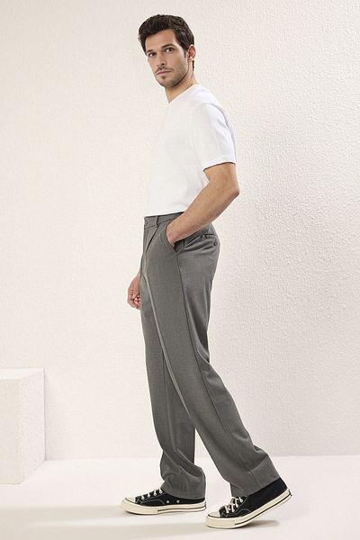 Trendyol Collection Szürke Wideleg Baggy kényelmes szabású szőtt szövet nadrág TMNSS25PL00009