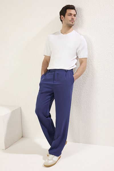 Trendyol Collection Sötétkék Wideleg Baggy kényelmes szabású szőtt szövet nadrág TMNSS25PL00007