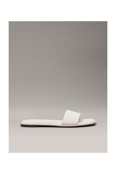 Calvin Klein Dámské logo s plochou podrážkou s potiskem Pohodlné pantofle Ecru ve sportovním stylu HW0HW02378-VBR