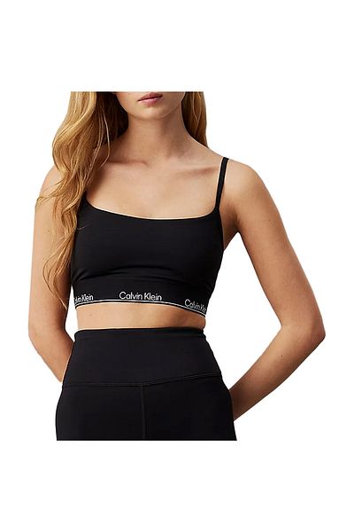 Calvin Klein Dámská / dívčí sportovní podprsenka s tenkým popruhem a elastickým páskem s logem značky Pohodlná tvarovaná stylově vypadající černá