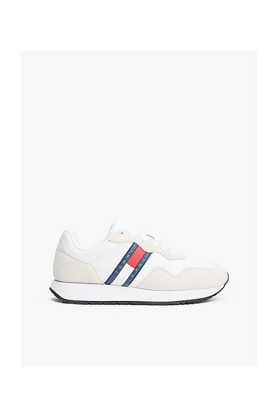 Tommy Hilfiger Pánské bílé tenisky semišové značky s logem z recyklovaného polyesteru s gumovou podrážkou