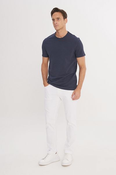AC&Co / Altınyıldız Classics Pánské námořnicky modré flexibilní slim fit modalové tričko – kulatý výstřih, měkký knoflík
