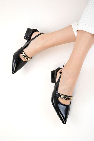 SOHO Black Patent Leather Women's Classic Heeled Shoes 20672