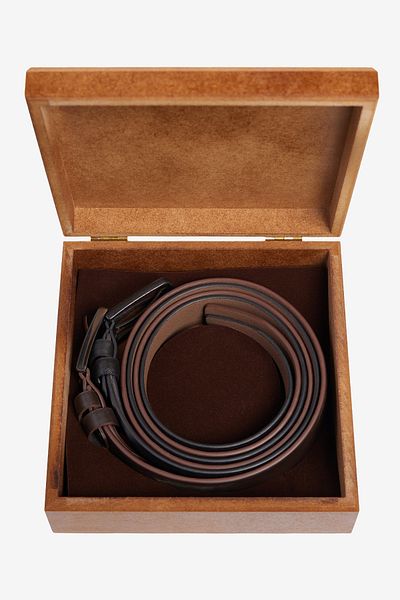 ALTINYILDIZ CLASSICS Ανδρικό σετ ζώνης casual - Μαύρο/Καφέ, 2 τεμαχίων, Ειδικό Ξύλινο Κουτί δώρου, Πακέτο γαμπρού