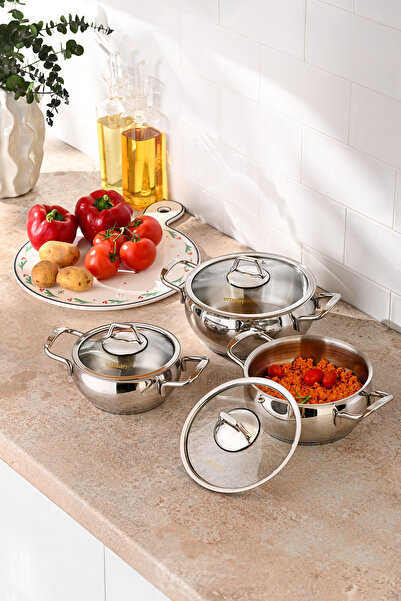 Emsan Cemre Indüksiyon Tabanlı 6 Parça Midi Paslanmaz Çelik Tencere Seti