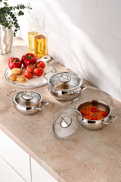 Emsan Cemre 6 Piece Midi Stainless Steel Cookware Set with Induction Base