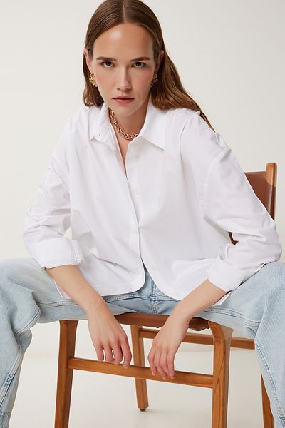Happiness İstanbul Women's Ecru Oversize Poplin Shirt Wf00142