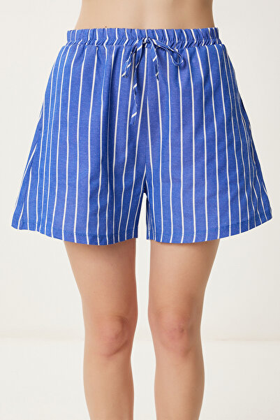 Happiness İstanbul Kadın Koyu Mavi Çizgili Rahat Şort PB00036