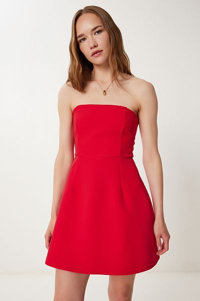Happiness İstanbul Rotes trägerloses Mini-Webkleid für Damen WF00109