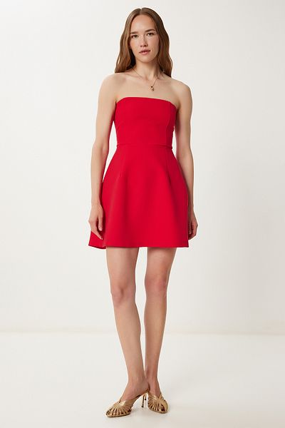 Happiness İstanbul Rotes trägerloses Mini-Webkleid für Damen WF00109