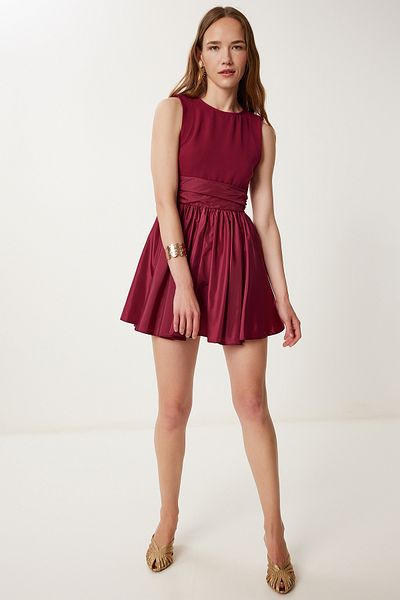 Happiness İstanbul Women's Cherry Stretchy Knitted Top with Parachute Skirt Flared Dress Wf00135