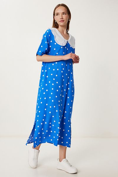 Happiness İstanbul Rochie de vară cu buline albastru închis pentru femei FK00036
