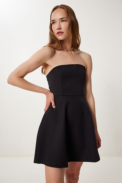 Happiness İstanbul Women's Black Strapless Mini Woven Dress Wf00109
